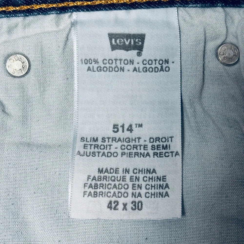 Levis 514 Slim Straight Jeans Mens 42x30 Blue Denim Medium Wash‎
